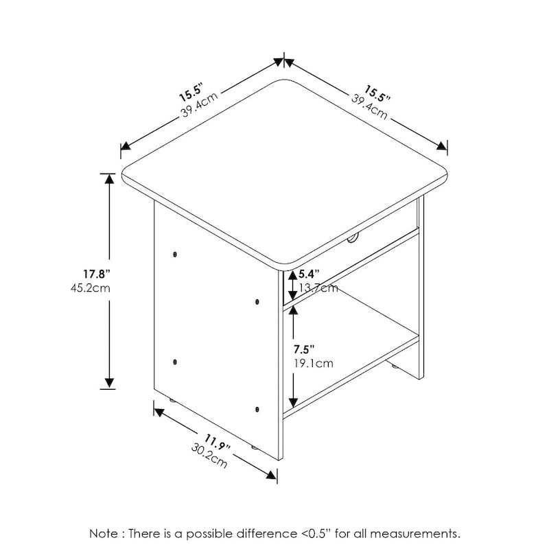 End Table / Night Stand Storage Shelf with Bin Drawer