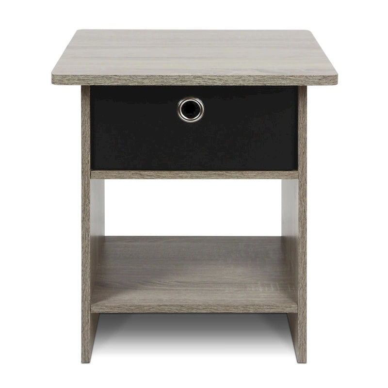 End Table / Night Stand Storage Shelf with Bin Drawer
