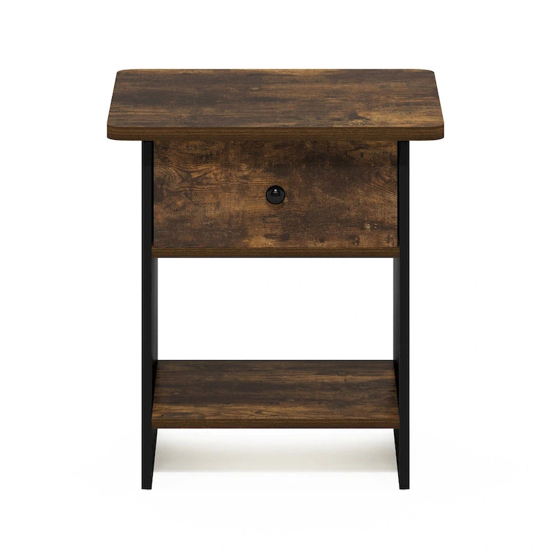 End Table / Night Stand Storage Shelf with Bin Drawer
