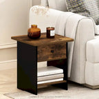 End Table / Night Stand Storage Shelf with Bin Drawer