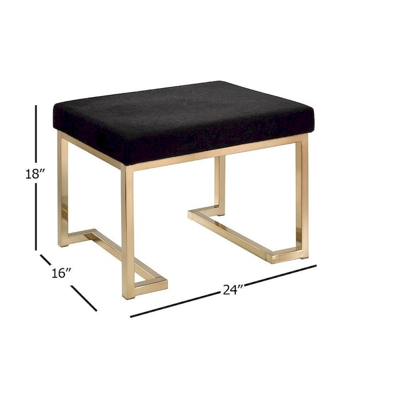 Black Fabric-upholstered Champagne Metal Ottoman
