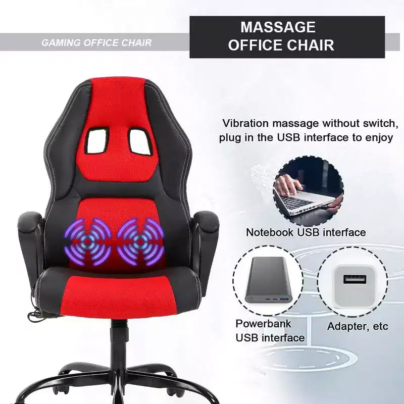 FDW Racing Gaming Chair Home Office Chair Ergonomic Desk Chair Massage PU Leather Computer Chair with Lumbar Support Headrest Armrest