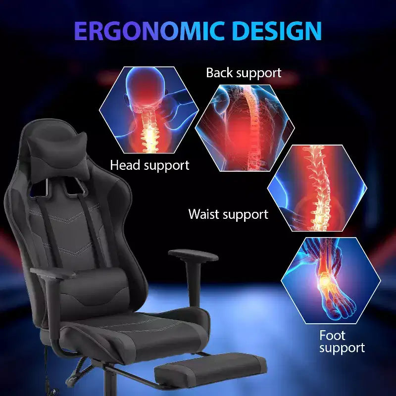 FDW Racing Gaming Chair Video Game Chairs with Computer Desk PU Leather Headrest Lumbar Support & 360-Swivel Seat
