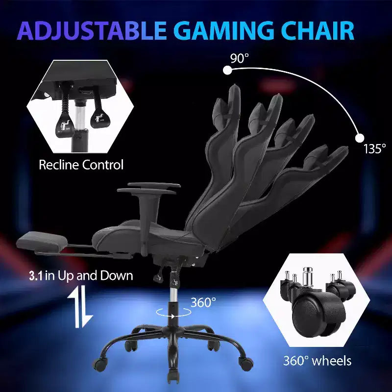 FDW Racing Gaming Chair Video Game Chairs with Computer Desk PU Leather Headrest Lumbar Support & 360-Swivel Seat
