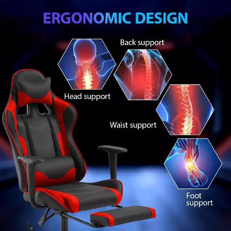 FDW Racing Gaming Chair Video Game Chairs with Computer Desk PU Leather Headrest Lumbar Support & 360-Swivel Seat