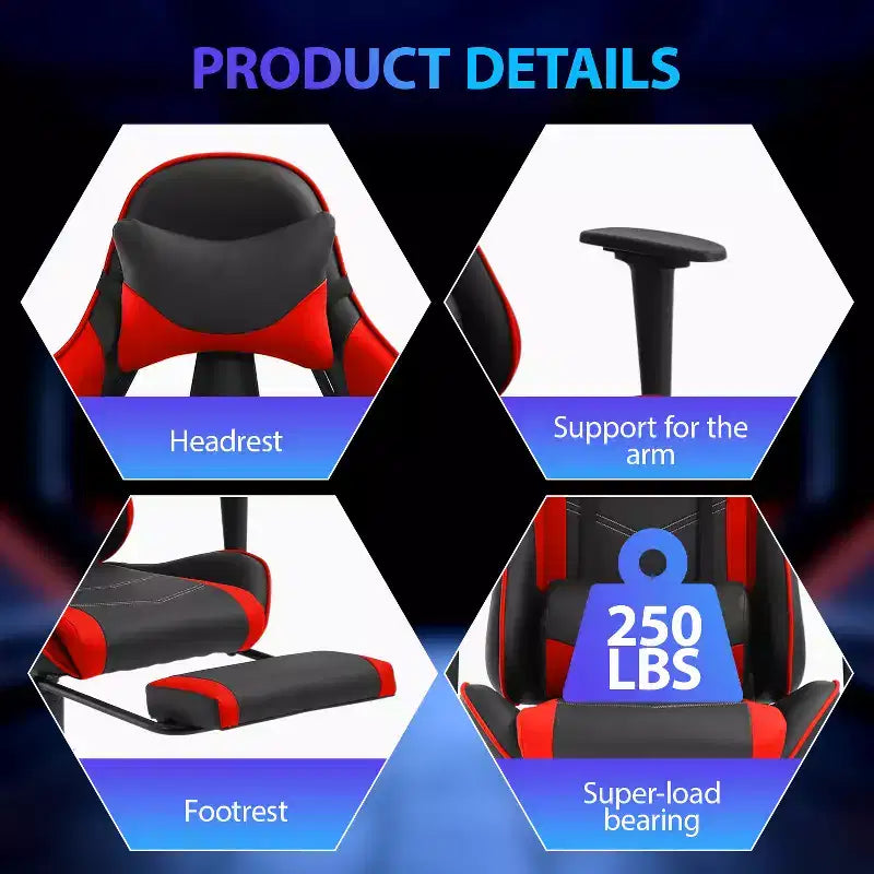 FDW Racing Gaming Chair Video Game Chairs with Computer Desk PU Leather Headrest Lumbar Support & 360-Swivel Seat