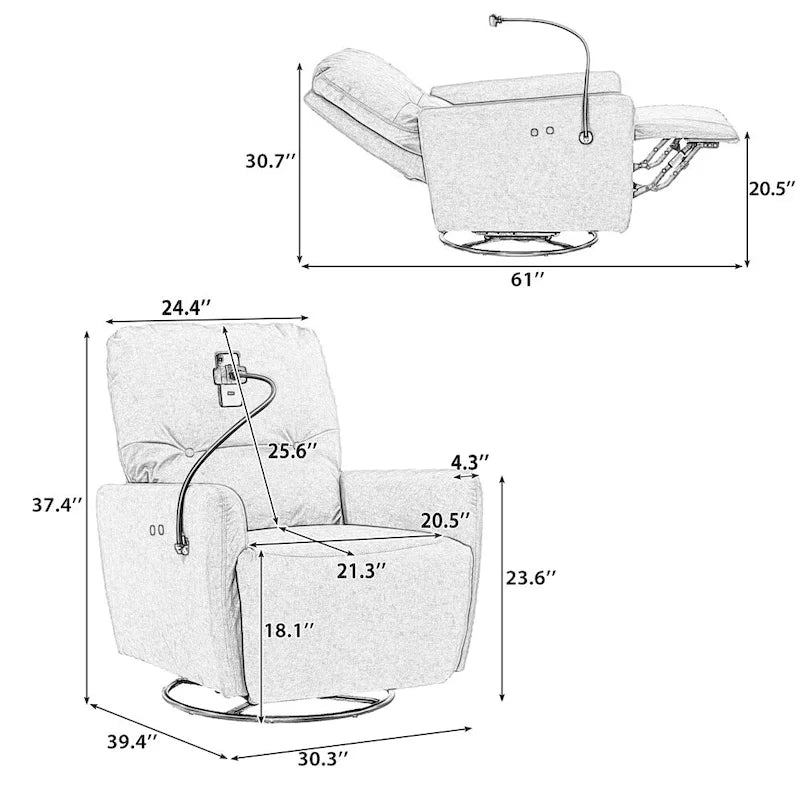270 Degree Swivel Electric Recliner with a Phone Holder