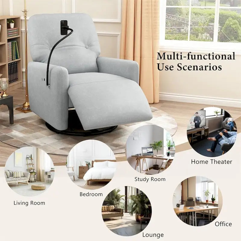270 Degree Swivel Electric Recliner with a Phone Holder