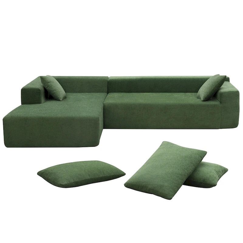 109-inch Green Modular L-shaped Minimalist Upholstered Sectional Sofa Set with Two Pieces Combination - 109W x 68D x 28.5H