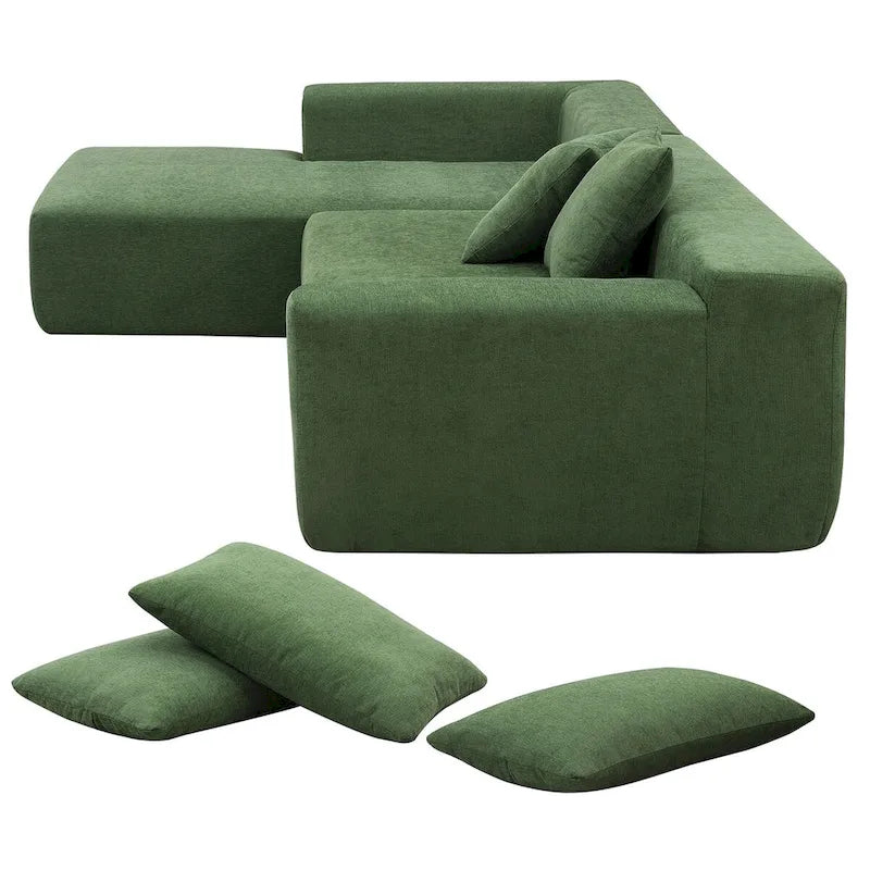 109-inch Green Modular L-shaped Minimalist Upholstered Sectional Sofa Set with Two Pieces Combination - 109W x 68D x 28.5H