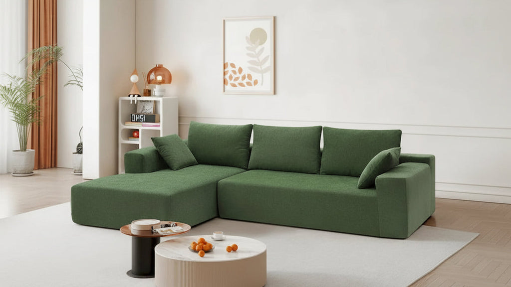109-inch Green Modular L-shaped Minimalist Upholstered Sectional Sofa Set with Two Pieces Combination - 109W x 68D x 28.5H