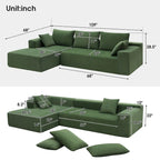 109-inch Green Modular L-shaped Minimalist Upholstered Sectional Sofa Set with Two Pieces Combination - 109W x 68D x 28.5H