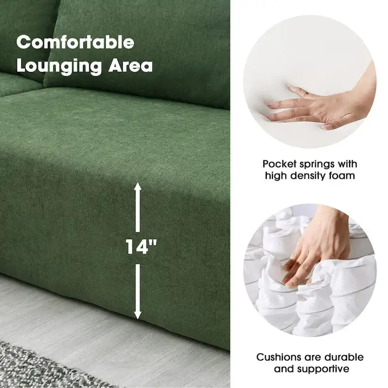 109-inch Green Modular L-shaped Minimalist Upholstered Sectional Sofa Set with Two Pieces Combination - 109W x 68D x 28.5H