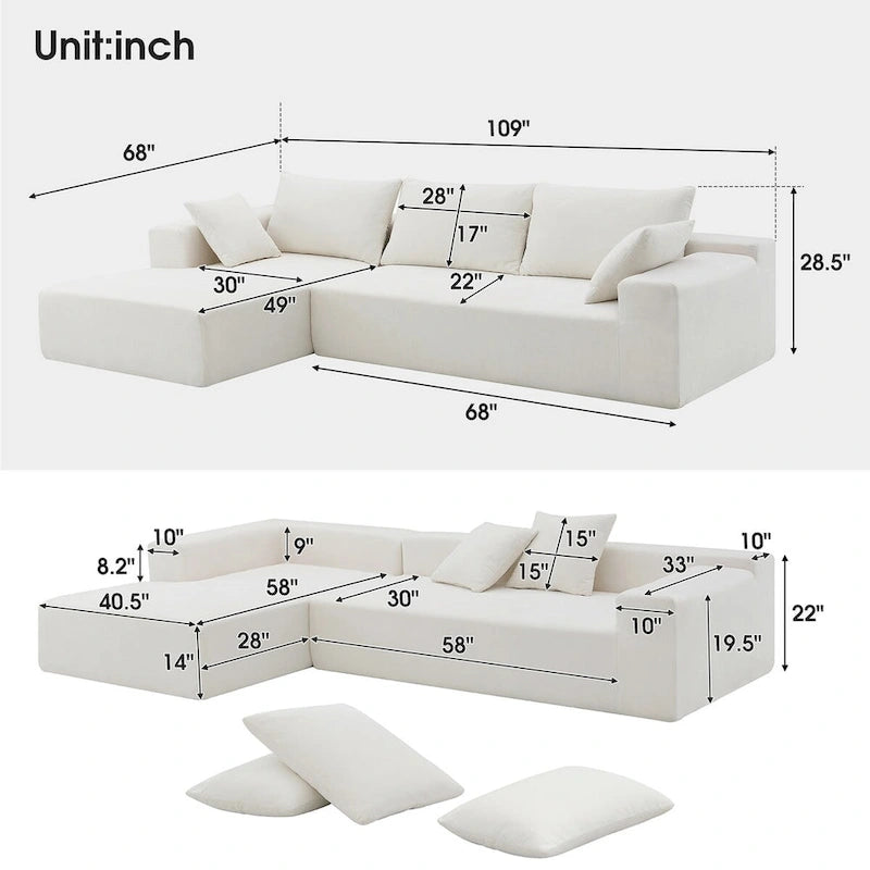 109-inch Green Modular L-shaped Minimalist Upholstered Sectional Sofa Set with Two Pieces Combination - 109W x 68D x 28.5H