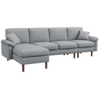 Fabric Sectional Couch with Reversible Sleeper Sofa, Modern L Shaped Sectional Sofa with Pillows, Wooden Legs