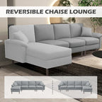 Fabric Sectional Couch with Reversible Sleeper Sofa, Modern L Shaped Sectional Sofa with Pillows, Wooden Legs