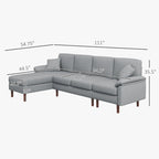 Fabric Sectional Couch with Reversible Sleeper Sofa, Modern L Shaped Sectional Sofa with Pillows, Wooden Legs