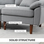 Fabric Sectional Couch with Reversible Sleeper Sofa, Modern L Shaped Sectional Sofa with Pillows, Wooden Legs