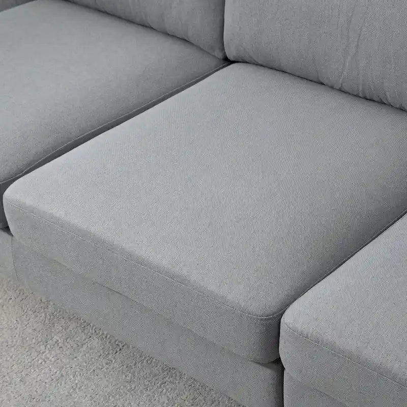 Fabric Sectional Couch with Reversible Sleeper Sofa, Modern L Shaped Sectional Sofa with Pillows, Wooden Legs