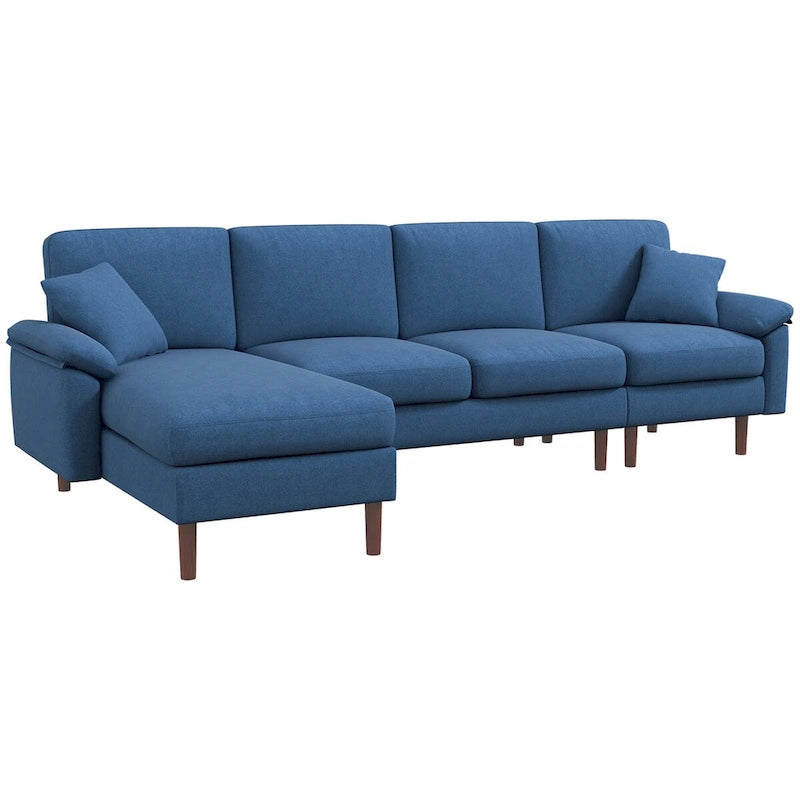 Fabric Sectional Couch with Reversible Sleeper Sofa, Modern L Shaped Sectional Sofa with Pillows, Wooden Legs