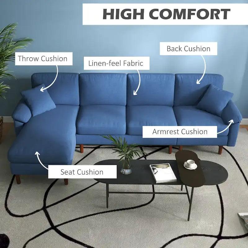 Fabric Sectional Couch with Reversible Sleeper Sofa, Modern L Shaped Sectional Sofa with Pillows, Wooden Legs