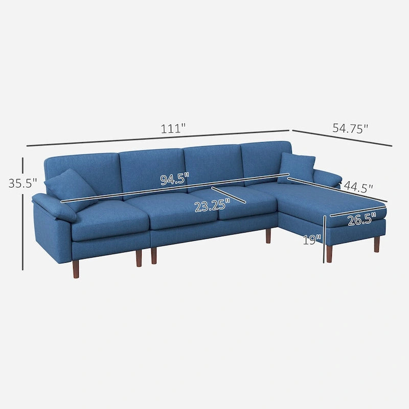 Fabric Sectional Couch with Reversible Sleeper Sofa, Modern L Shaped Sectional Sofa with Pillows, Wooden Legs