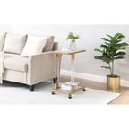 Modern Contemporary C-Shaped Side Table Snack Table with Tempered Glass, Steel and Acrylic Frame, Lockable Casters