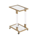Modern Contemporary C-Shaped Side Table Snack Table with Tempered Glass, Steel and Acrylic Frame, Lockable Casters