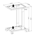 Modern Contemporary C-Shaped Side Table Snack Table with Tempered Glass, Steel and Acrylic Frame, Lockable Casters