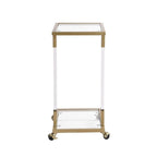 Modern Contemporary C-Shaped Side Table Snack Table with Tempered Glass, Steel and Acrylic Frame, Lockable Casters