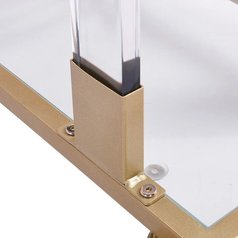 Modern Contemporary C-Shaped Side Table Snack Table with Tempered Glass, Steel and Acrylic Frame, Lockable Casters