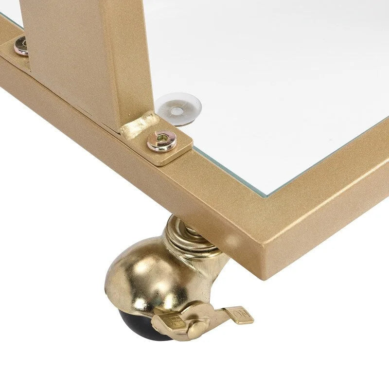 Modern Contemporary C-Shaped Side Table Snack Table with Tempered Glass, Steel and Acrylic Frame, Lockable Casters