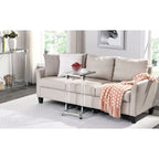 Modern Contemporary C-Shaped Side Table Snack Table with Tempered Glass, Steel and Acrylic Frame, Lockable Casters