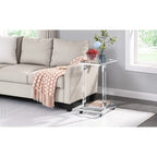 Modern Contemporary C-Shaped Side Table Snack Table with Tempered Glass, Steel and Acrylic Frame, Lockable Casters