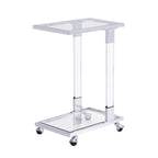 Modern Contemporary C-Shaped Side Table Snack Table with Tempered Glass, Steel and Acrylic Frame, Lockable Casters