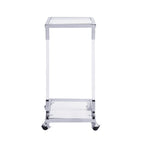 Modern Contemporary C-Shaped Side Table Snack Table with Tempered Glass, Steel and Acrylic Frame, Lockable Casters