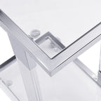 Modern Contemporary C-Shaped Side Table Snack Table with Tempered Glass, Steel and Acrylic Frame, Lockable Casters