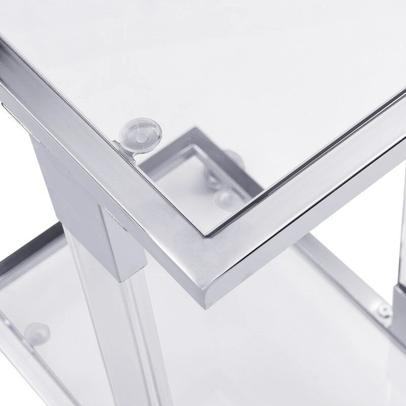 Modern Contemporary C-Shaped Side Table Snack Table with Tempered Glass, Steel and Acrylic Frame, Lockable Casters