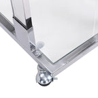 Modern Contemporary C-Shaped Side Table Snack Table with Tempered Glass, Steel and Acrylic Frame, Lockable Casters