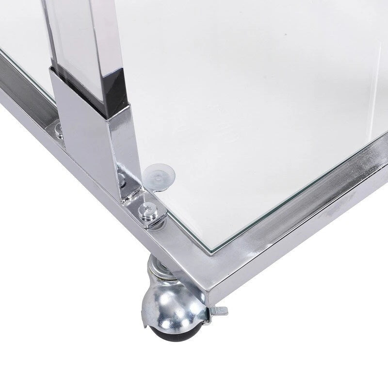 Modern Contemporary C-Shaped Side Table Snack Table with Tempered Glass, Steel and Acrylic Frame, Lockable Casters