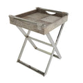 Leather Tray Table Side End Accent Table with Diagonal Silver Legs and Handles - Grey