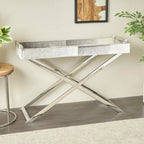 Leather Tray Table Side End Accent Table with Diagonal Silver Legs and Handles - Grey