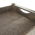 Leather Tray Table Side End Accent Table with Diagonal Silver Legs and Handles - Grey