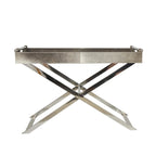 Leather Tray Table Side End Accent Table with Diagonal Silver Legs and Handles - Grey