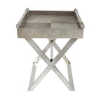 Leather Tray Table Side End Accent Table with Diagonal Silver Legs and Handles - Grey