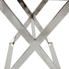 Leather Tray Table Side End Accent Table with Diagonal Silver Legs and Handles - Grey