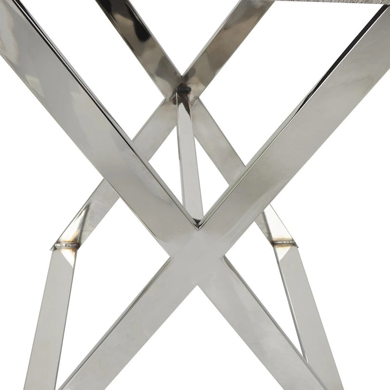 Leather Tray Table Side End Accent Table with Diagonal Silver Legs and Handles - Grey