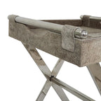 Leather Tray Table Side End Accent Table with Diagonal Silver Legs and Handles - Grey