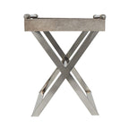 Leather Tray Table Side End Accent Table with Diagonal Silver Legs and Handles - Grey
